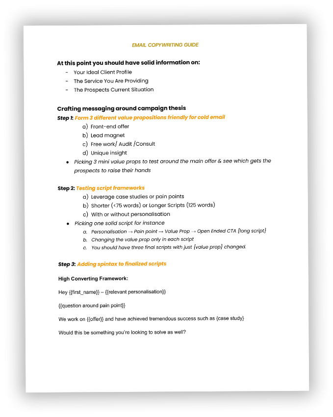 B2B email copywriting guide showing 3-step framework for creating high-converting cold email campaigns